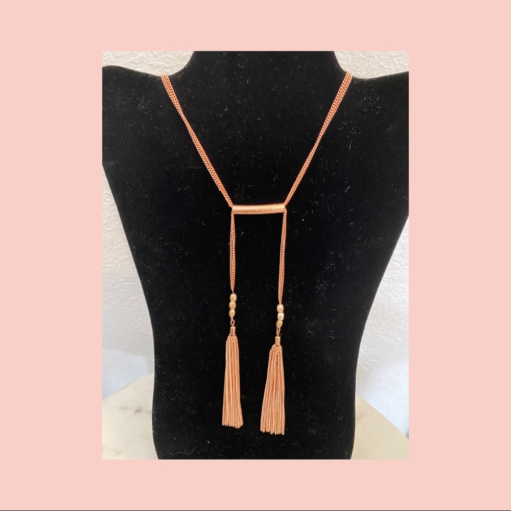 Rose gold tassel fashion necklace 12” length
